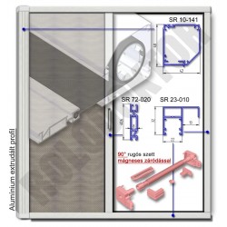 Rolós szúnyogháló ajtó "KIEMELT LEFUTÓVAL" alumínium "SZÖGLETES" tokkal, mágneses záródással 